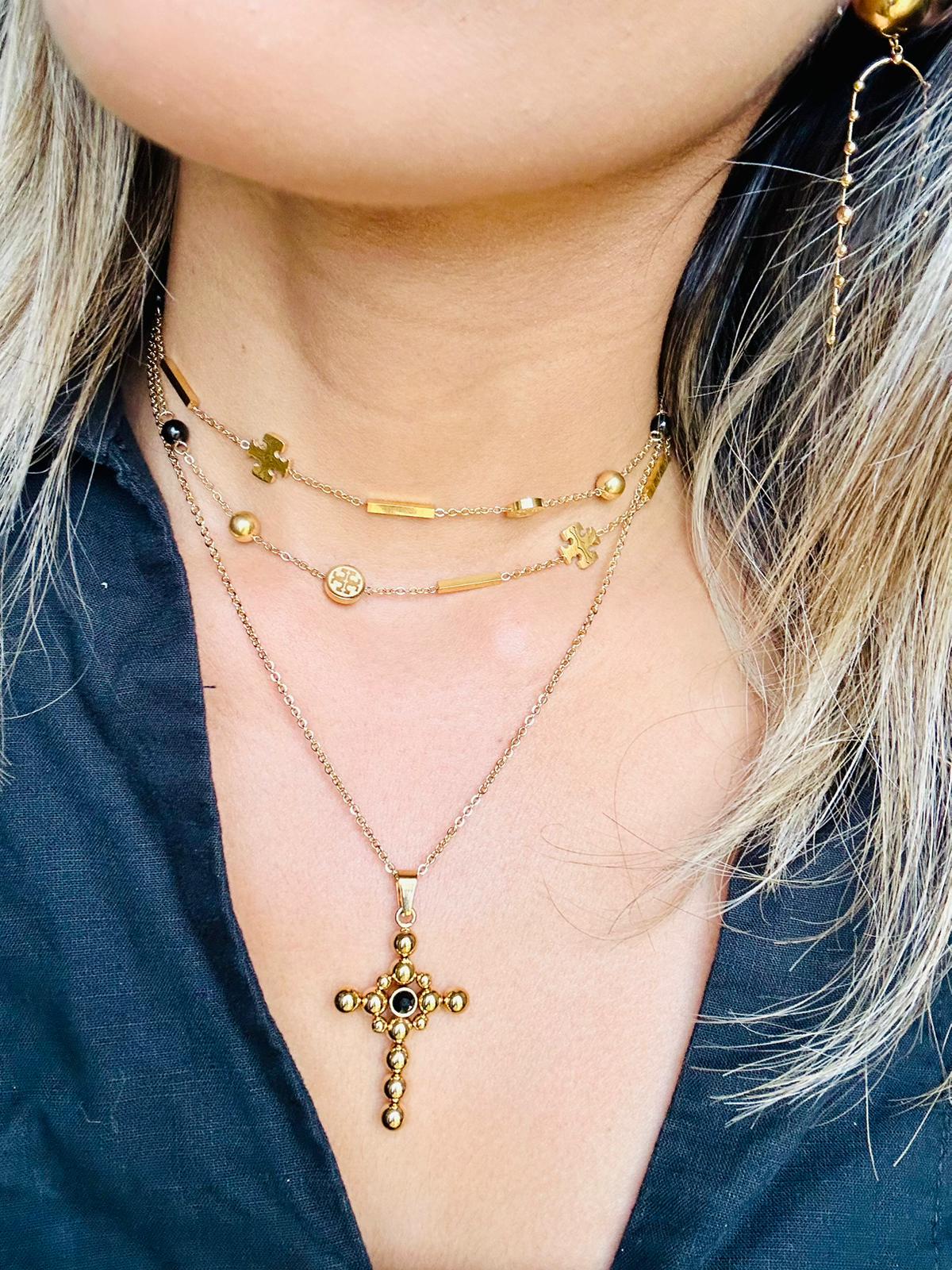 Bohemian Dots Cross Necklace