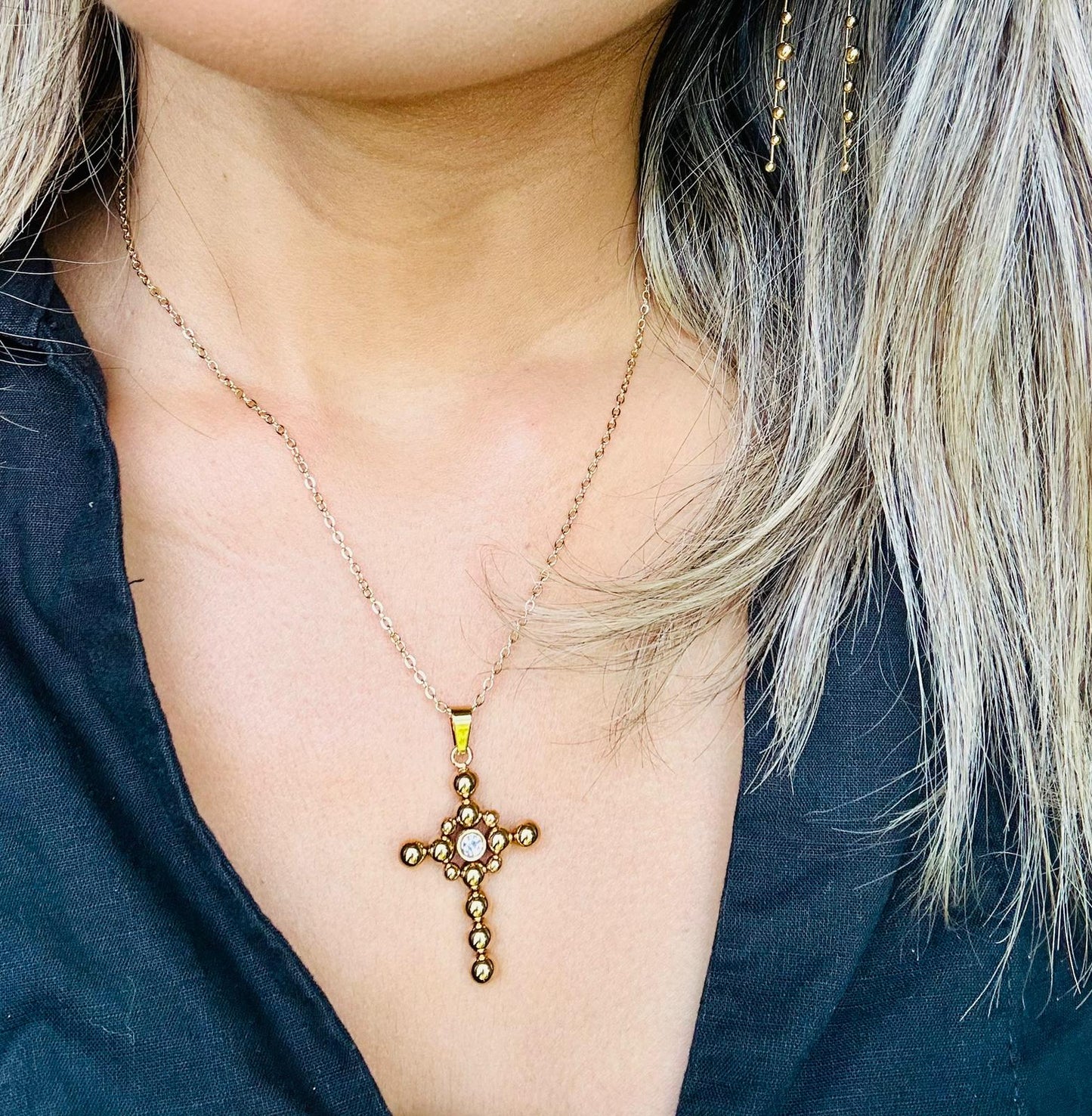 Bohemian Dots Cross Necklace