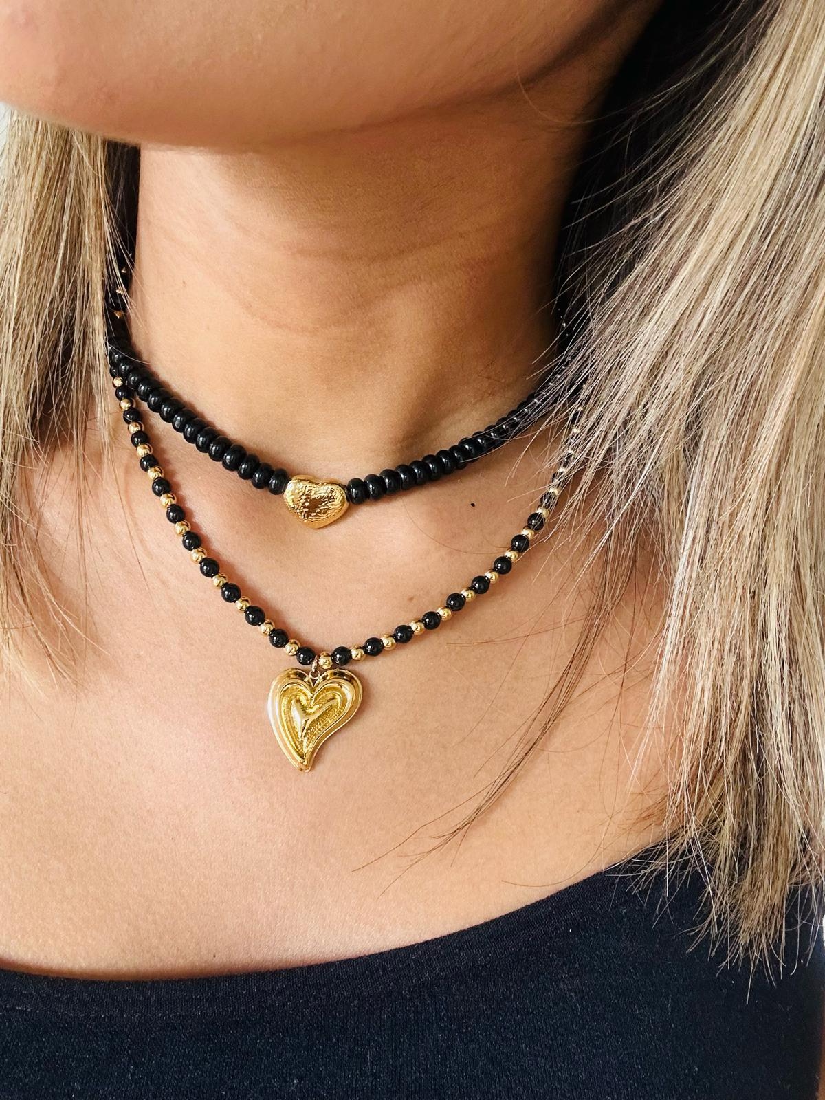 Black and Gold Heart Necklace
