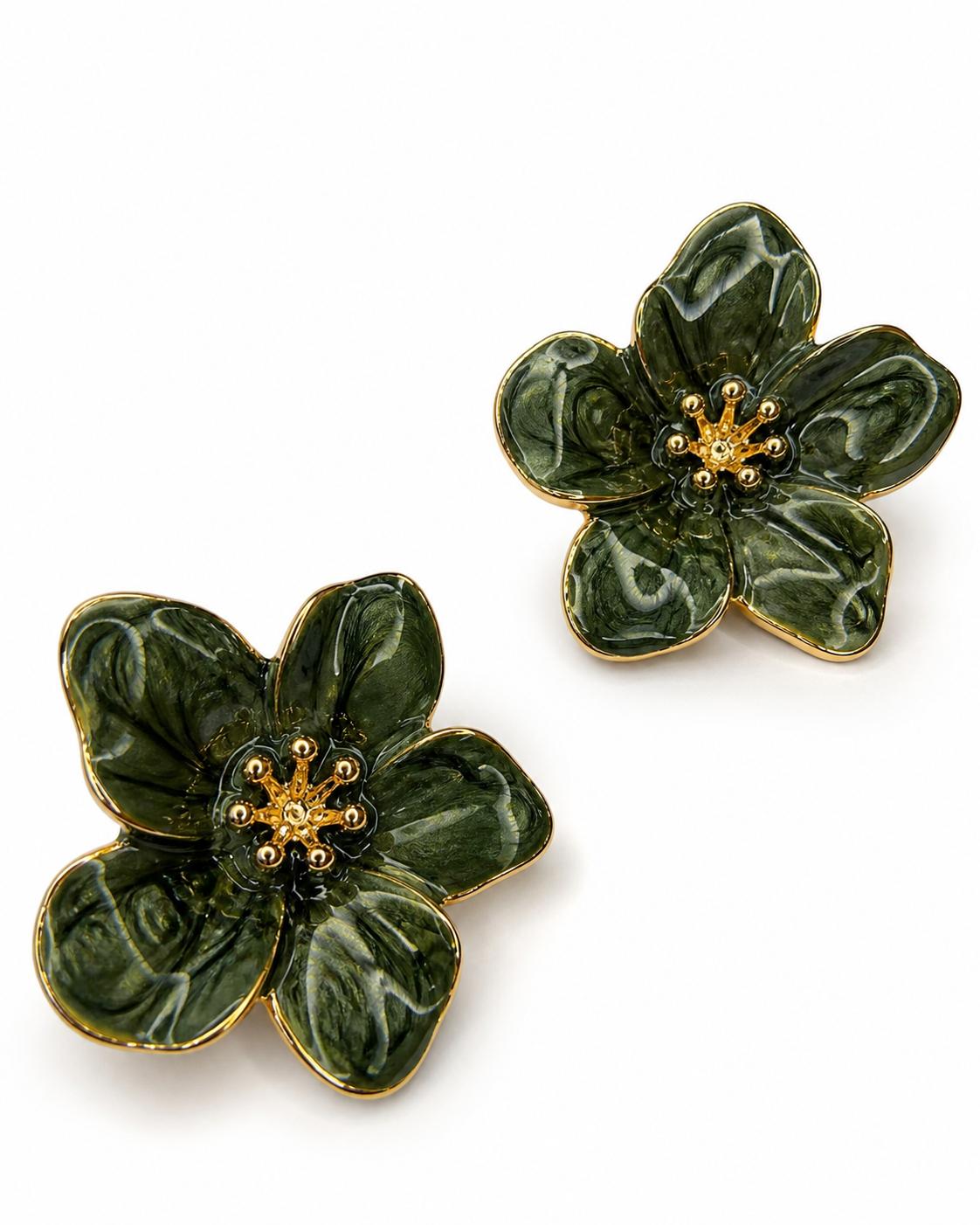 Statement Green Flowers Earrings
