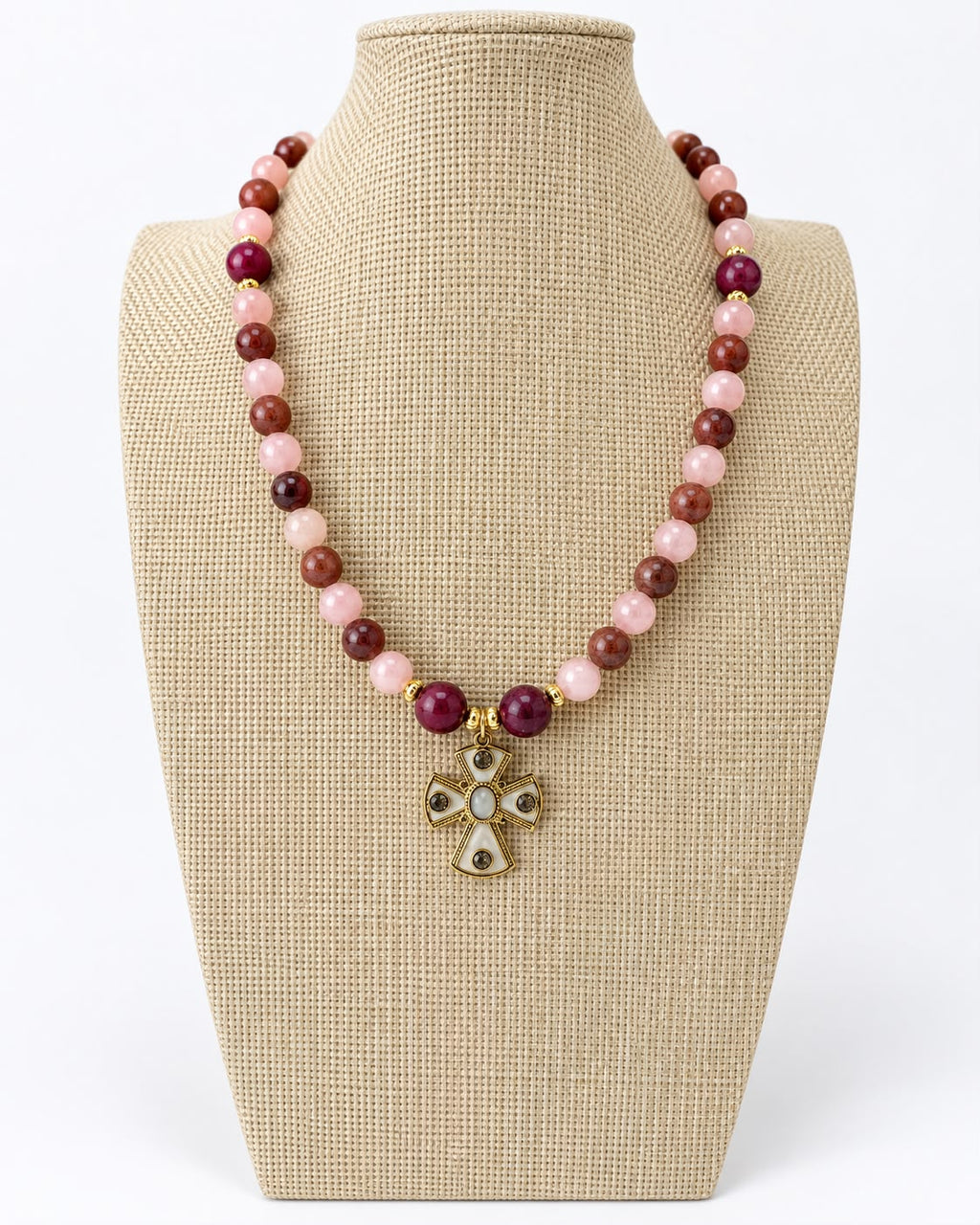 Rosé Pearl Cross Necklace