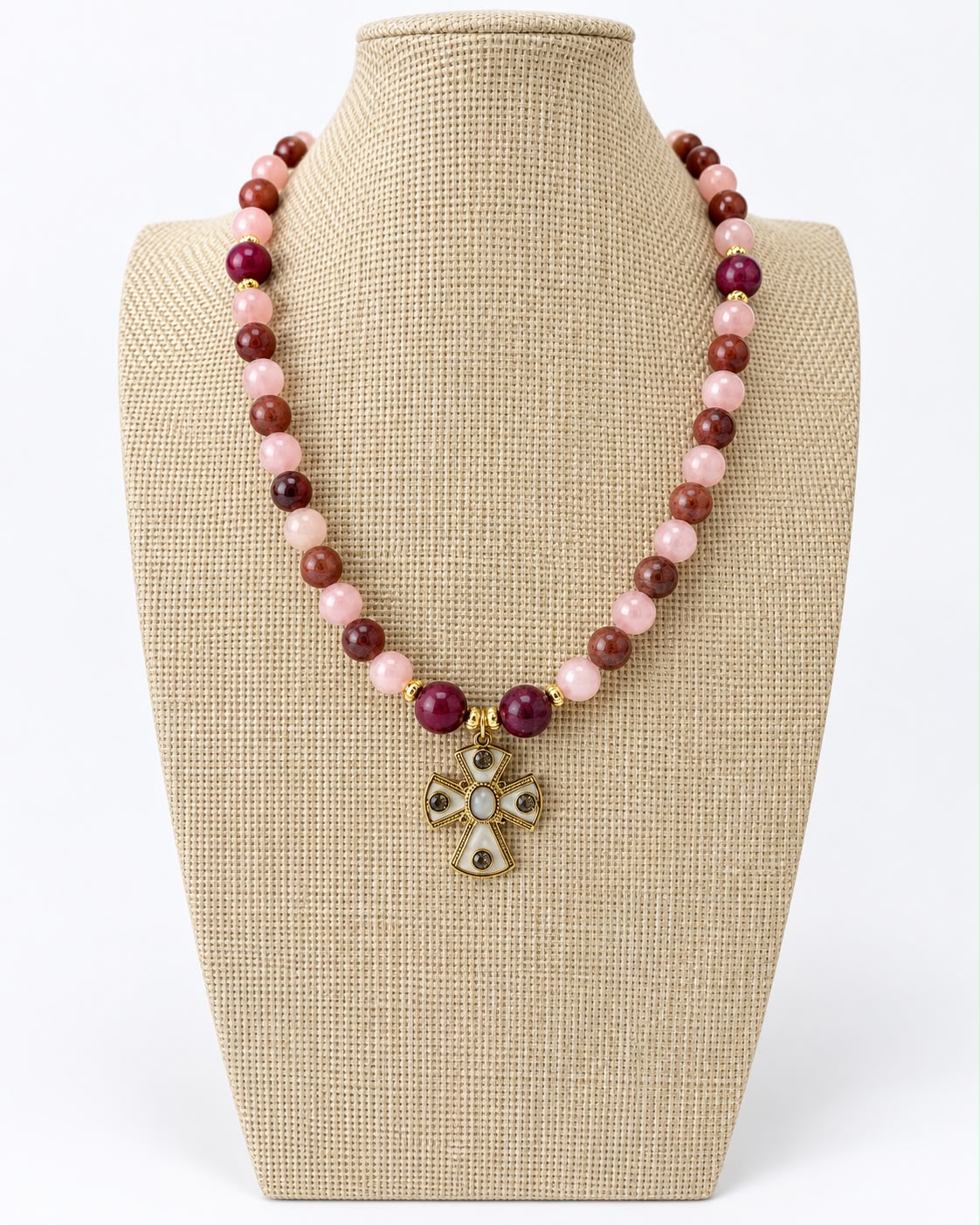 Rosé Pearl Cross Necklace