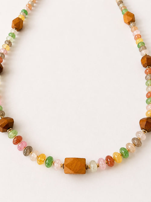 Boho Crystals & Wood Necklace