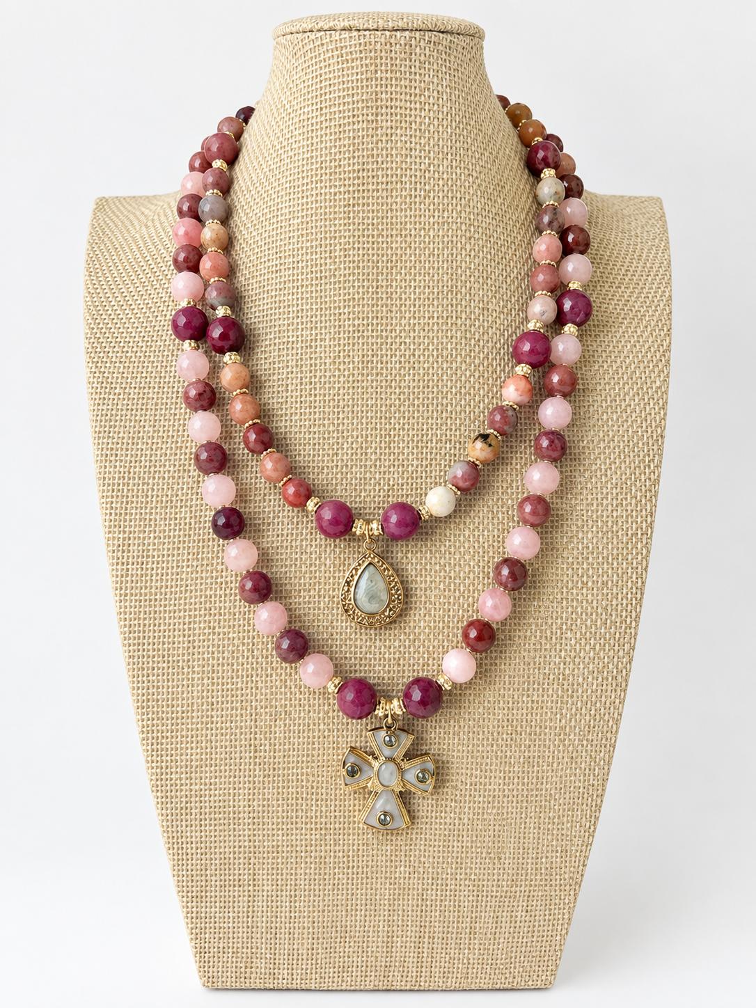 Rosé Pearl Cross Necklace